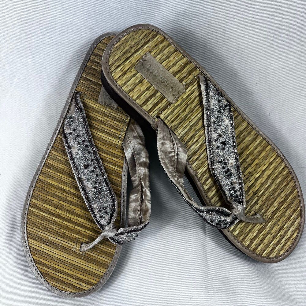 NWT Old Stock VTG Old Navy Y2K Beaded Bamboo Sandals Flip Flops sz 8